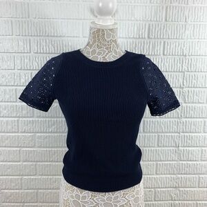 J. Crew Short Sleeve Eyelet Sweater XXXS NWT Navy